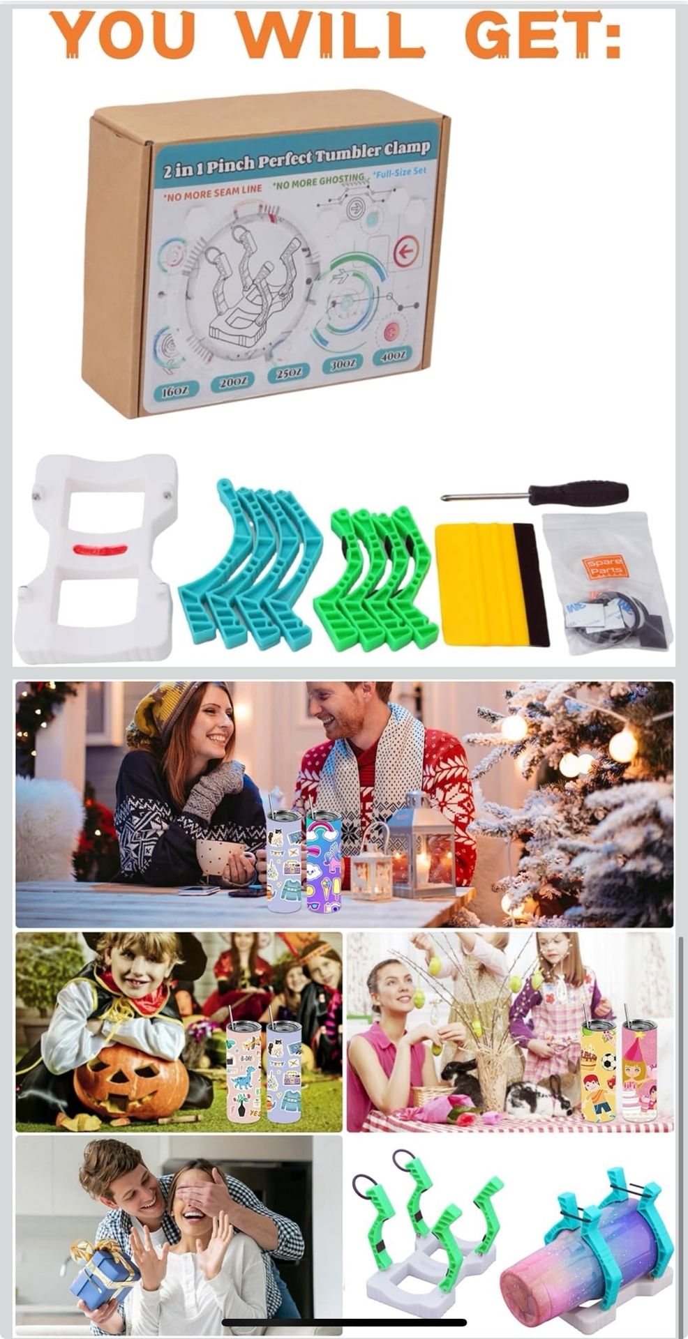 2 in 1 Pinch Tumbler Clamp Grip Tool,Sublimation Tumblers Pinch 20 Oz,Sublimation Blanks Tumblers Skinny Straight with Heat Tape