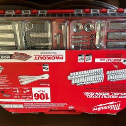 Milwaukee 1/4 and 3/8” Metric and Sea Ratchet and Socket set with Packout case (106 pc)