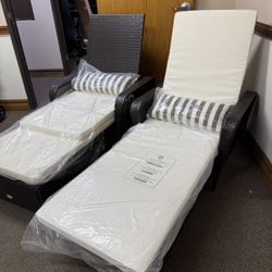 COSTWAY 2PCS PE Rattan Chaise Lounge Chair Recliner Adjustable Pillow Black