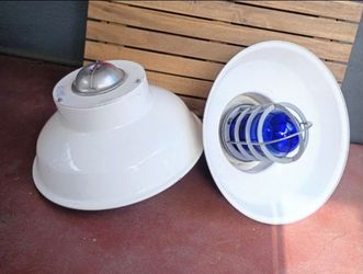 Metal lamps Industrial Style Blue Globes Shades Measure Between 9" to 12" Wide Set of Two