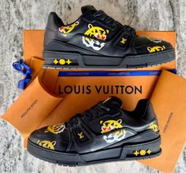Authentic Louis Vuitton x Nigo Trainer Sneakers Black Leather Tiger Size 6.5LV w/Original Box (No Trades)
