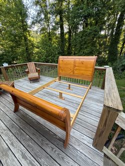 Solid wood pine queen sleigh bed frame