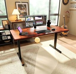 Height Adjustable Electric Standing Desk, 55 x 24 Inches Stand up Desk, Sit Stand Home Office Computer Desk(Black Frame+Cherry Top) $100