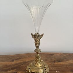 Antique Brass & Glass Epergne Vase