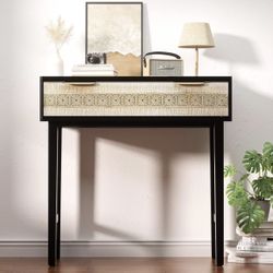 Aoikax Farmhouse Console Table, Vanity Table, French Country Console Table with Drawer, Hand-Carved Finished (Natural and Black)…