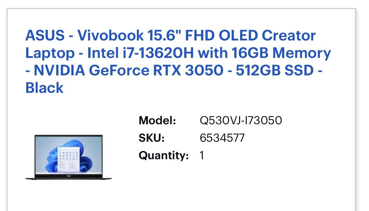 ASUS Vivobook 15.6” OLED – i7 13620H – 16GB RAM – RTX 3050 – 512GB SSD – Excellent Condition