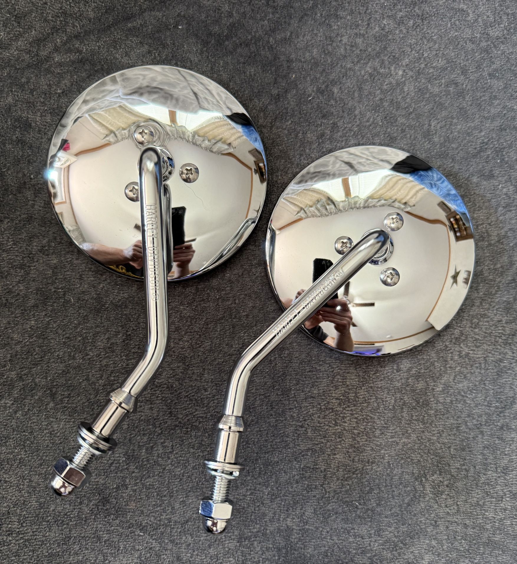 Harley Davidson Short Stem One-Piece Round Mirror - Left & Right Side