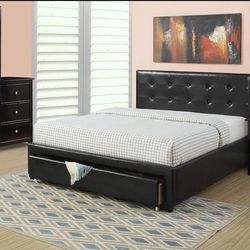 Tufted Bonded  Black Leather Queen/Full Bed!!
