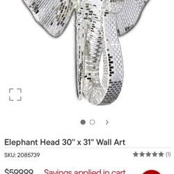 Mirrored, Silver, & Glam Decorative Wall Accent Piece Elephant Head 30” x 31”