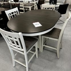 5 Piece Brown/White Counter Height Dining Table and 4 Barstools Set