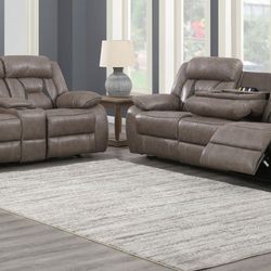 Tyson Taupe Reclining Sofa and loveseat on Sale!