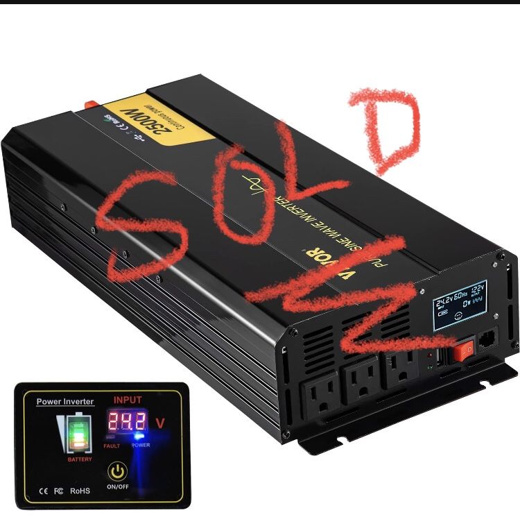 2500W (5000w peak) Pure Sine Wave Inverter 24v DC to 120v AC - SOLD