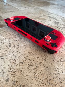 Steam Deck with Red Protective Case