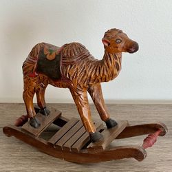 Hand-Carved Rocking Camel Decor Approx. 11” Tall