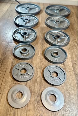 IVANKO’S FULL Olympic Set [ 5s And 2.5s Different Brand] Reconditioned Beautiful Vintage Cast Iron Weight Plates