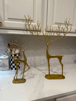 Pottery Barn Gold Metal Deer Figurines Set of 2