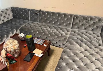 Grey velvet sectional couch