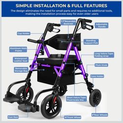 Purple Foldable Walker for Seniors with Seat, Lightweight NEW