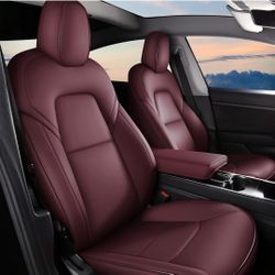 Tesla model 3 - 2017 to 2023 leather seat covers (front and back seats) - Wine red - New