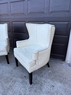 Cream Quilted Wingback  Chair with Nailhead Trim