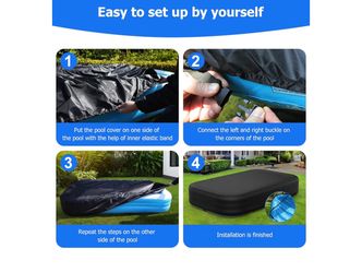 Rectangular Pool Cover for Inflatable Pool, Fits Blow Up Pool Size 90" L x 60" W, Built-in Elastic Band and Extra Buckle to Prevent Slipping, Rectangl