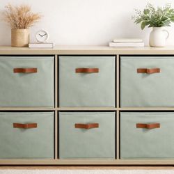 6-Cube Storage Organizer with Fabric Bins - Olive / Sage Green