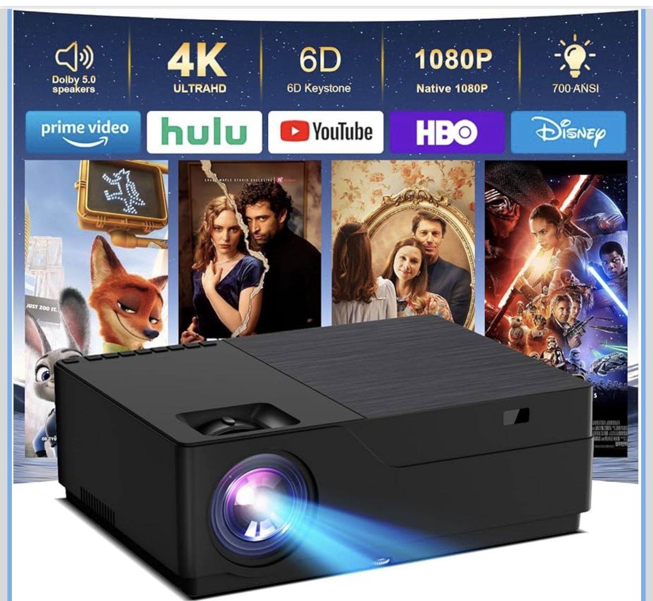 🔥Brand New M18 projector with wifi and bluetooth,Movie Projector for Bedroom Celling Camping & Outdoor Use