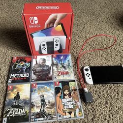 Great Conditions OLED Model HEG-001 Handheld Console - 64GB - White Bundle with games 