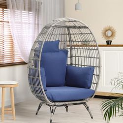 Accent Living Room Egg Chair, Wicker Oversized Basket Chair with 5 Thick Cushions, Comfy Recliner Lazy Chair for Indoor, Bedroom, Reading Room, Lounge
