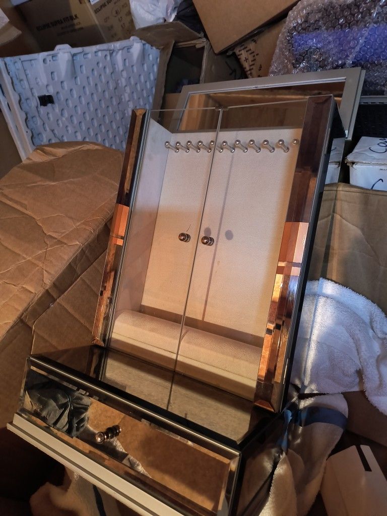 Magnificent Glass And Mirror Built Two piece Wall Mount And Table Top Jewelry Display Very Unique High Quality Luxury For Your Gorgeous Jewelry