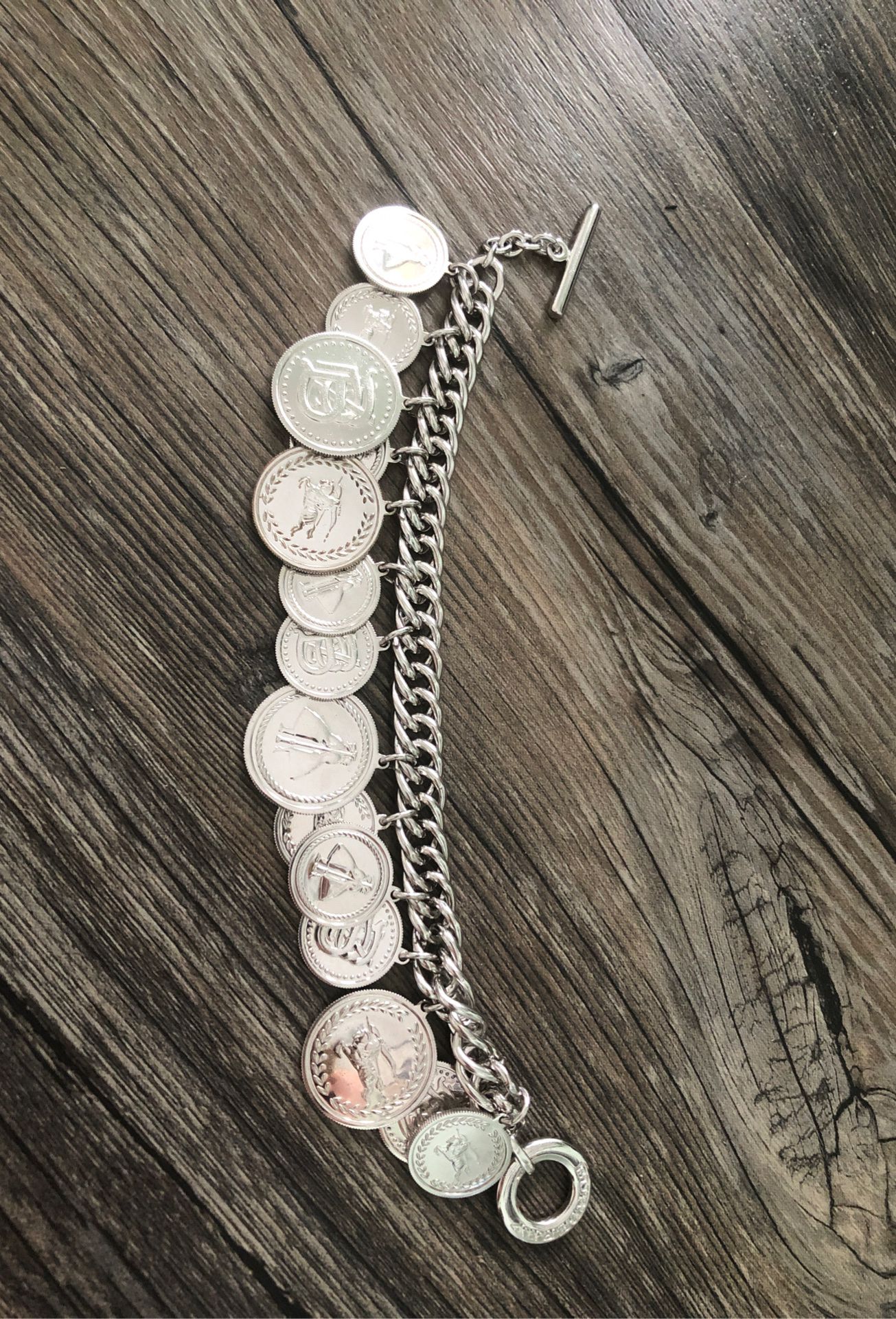 Burberry Sterling Silver Coin Charm Bracelet