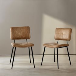 Homy Casa KOM 2PC Cognac Brown Dining Chairs for Dining and Living Spaces Open Box