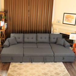 120" x 59" 4-Seats U-Shaped Sleeper Sectional Sofa Bed with Chaise Storage, Pull-Out Sleeper