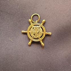 14k Gold Anchor / Ships Wheel Pendant - Vintage