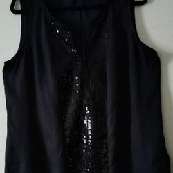 DKNY Jeans Black Sleeveless Sequin Front Tie Blouse