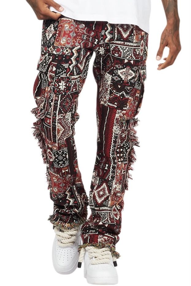 Red/Black/Multi Stacked Slim Flare Jeans Size 30