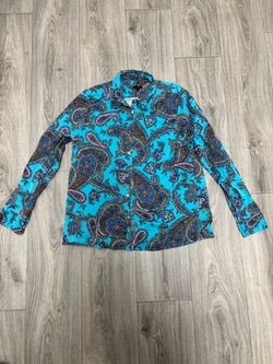 Talbots Turquoise Paisley Print Long Sleeve Button-Up Shirt