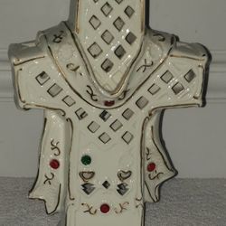 Porcelain (Easter) Bejeweled Cross Tealight Votive

