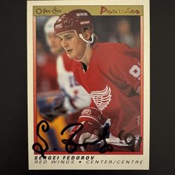 SIGNED Sergei Fedorov Rookie - O-Pee-Chee (OPC) Premier Hockey #30 - 1990