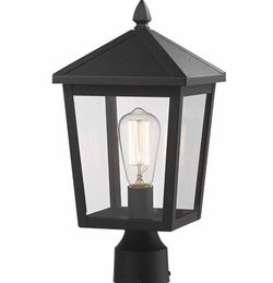Zeyu Outdoor Post Light, 16 Inch Exterior Pole Light Pillar Lantern With Clear Glass Shade And Black