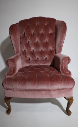 Vintage Tufted Velvet Wingback Parlor Chair - Dusty Rose Pink