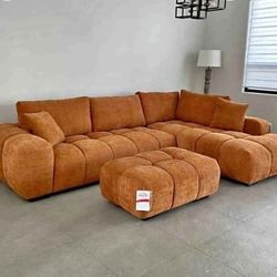 Orange Sectional Sofa Couch Rustic Color Linen New