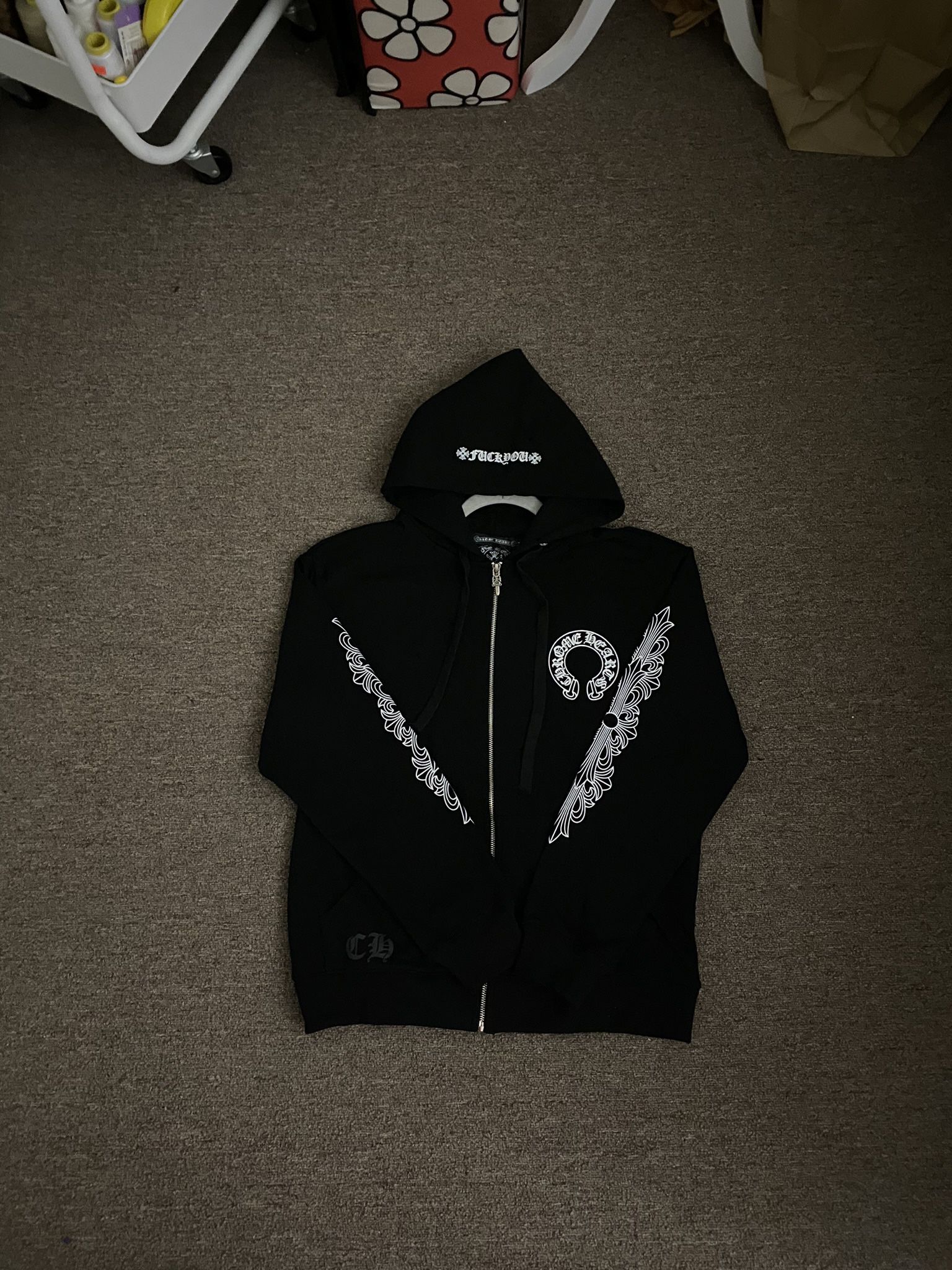 Chrome Hearts ‘F*** You” Floral Horseshoe Zip Up Hoodie