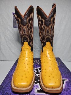 Size 9.5 W - Reparo Yellow Ostrich Leather Cowboy Boots