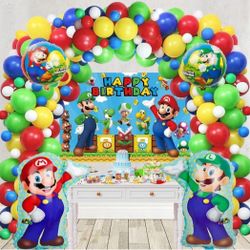 Super Bros Balloon Garland Arch Kit Mario Birthday Party Decoration Supplies Includes Happy Birthday Banner Perfect for Kids Boys Girls Birthday Party