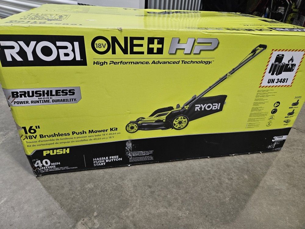 Brand new 16" 18V Ryobi lawnmower