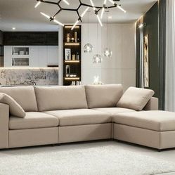 Arny Sand Velvet Oversize Modern Reversible Sectional

