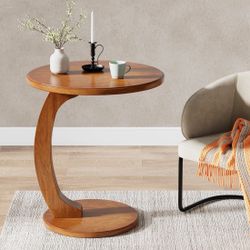 C-Shaped End Table, Round Sofa Side Table for Living Room