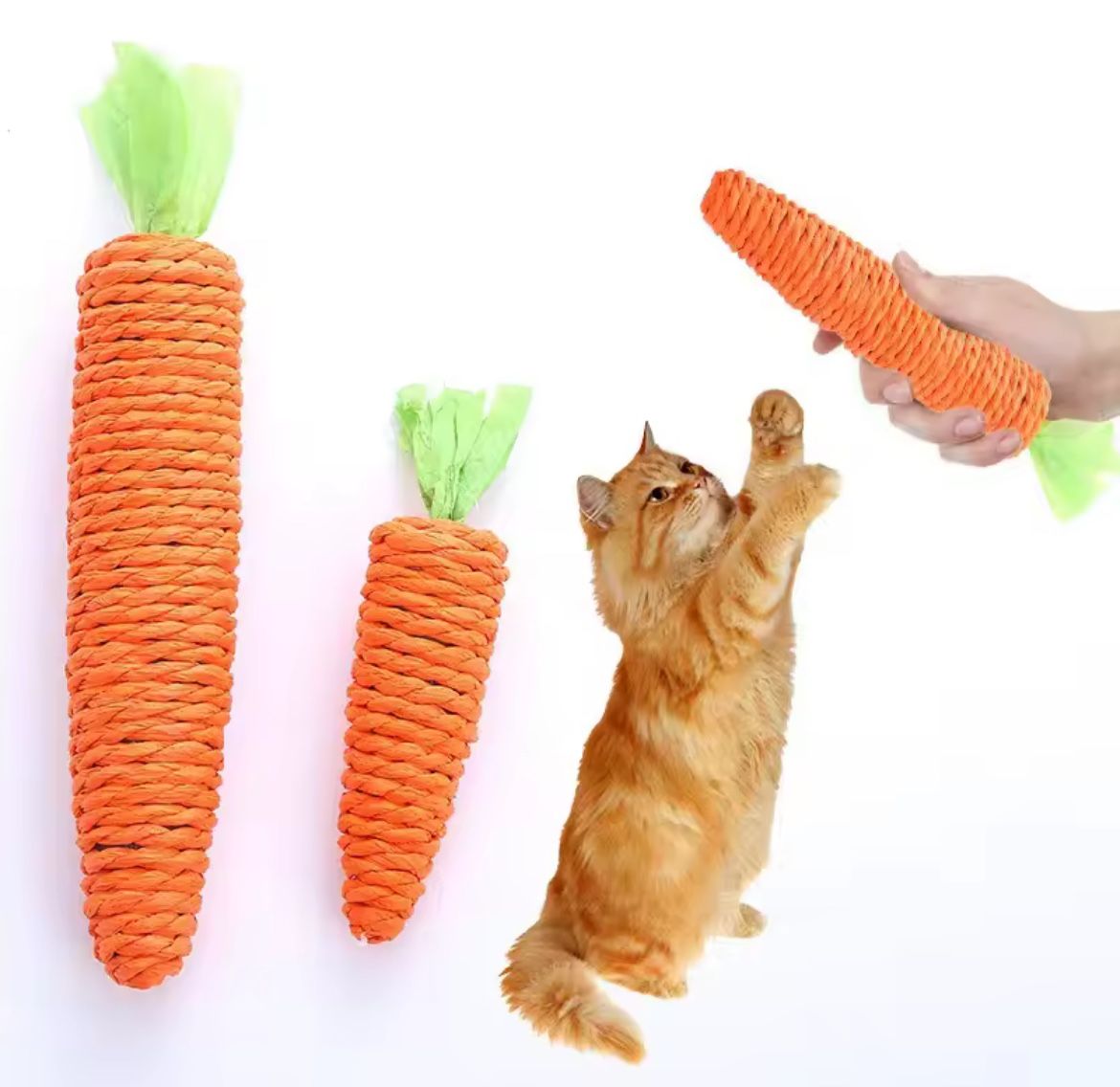 Pet Cat Toy Paper-Rope Knitting Carrot Chew Toys Bell Grinding-Clean Teeth