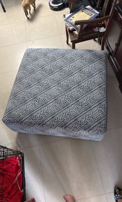 Big Square Ottoman- Blue And White 